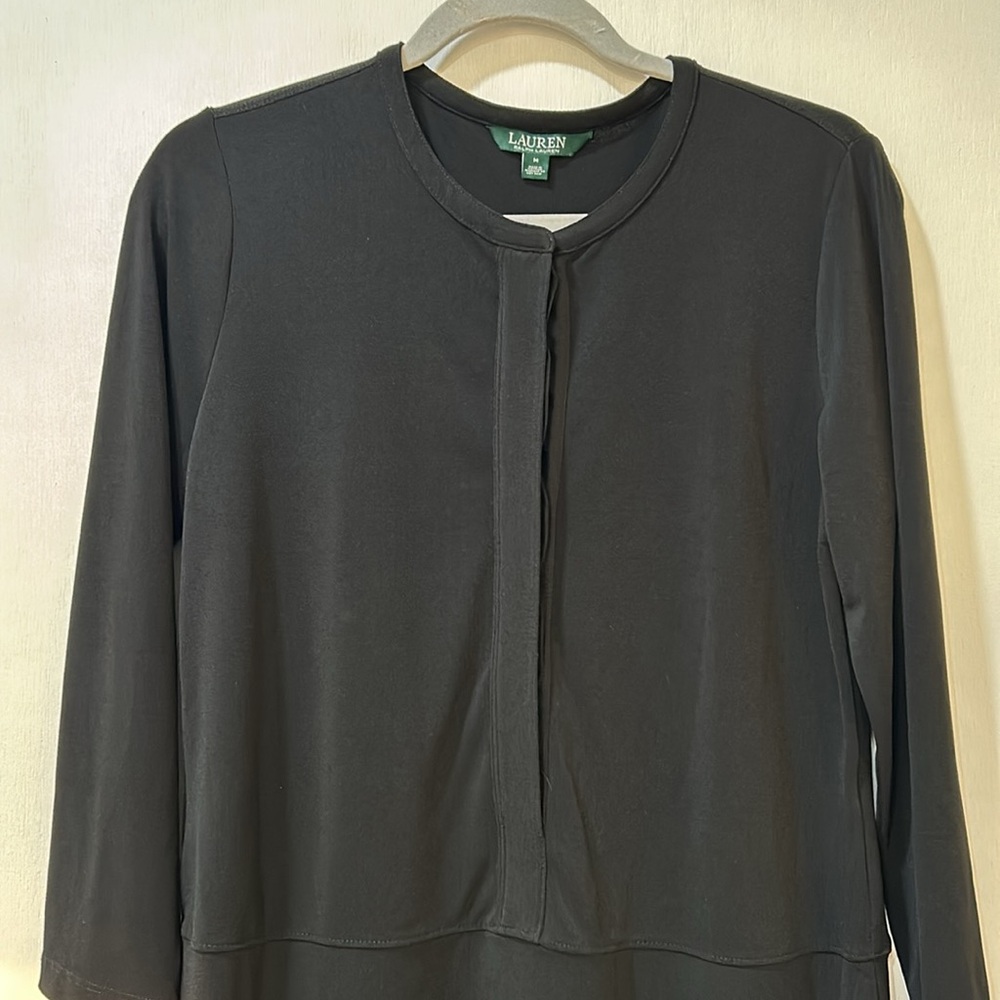 RALPH LAUREN WOMENS BLOUSE HIDDEN 3/8 BUTTONS BLACK Sz MD - Picture 2 of 10